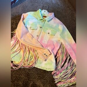 Sherbet denim fringe Scully jacket.